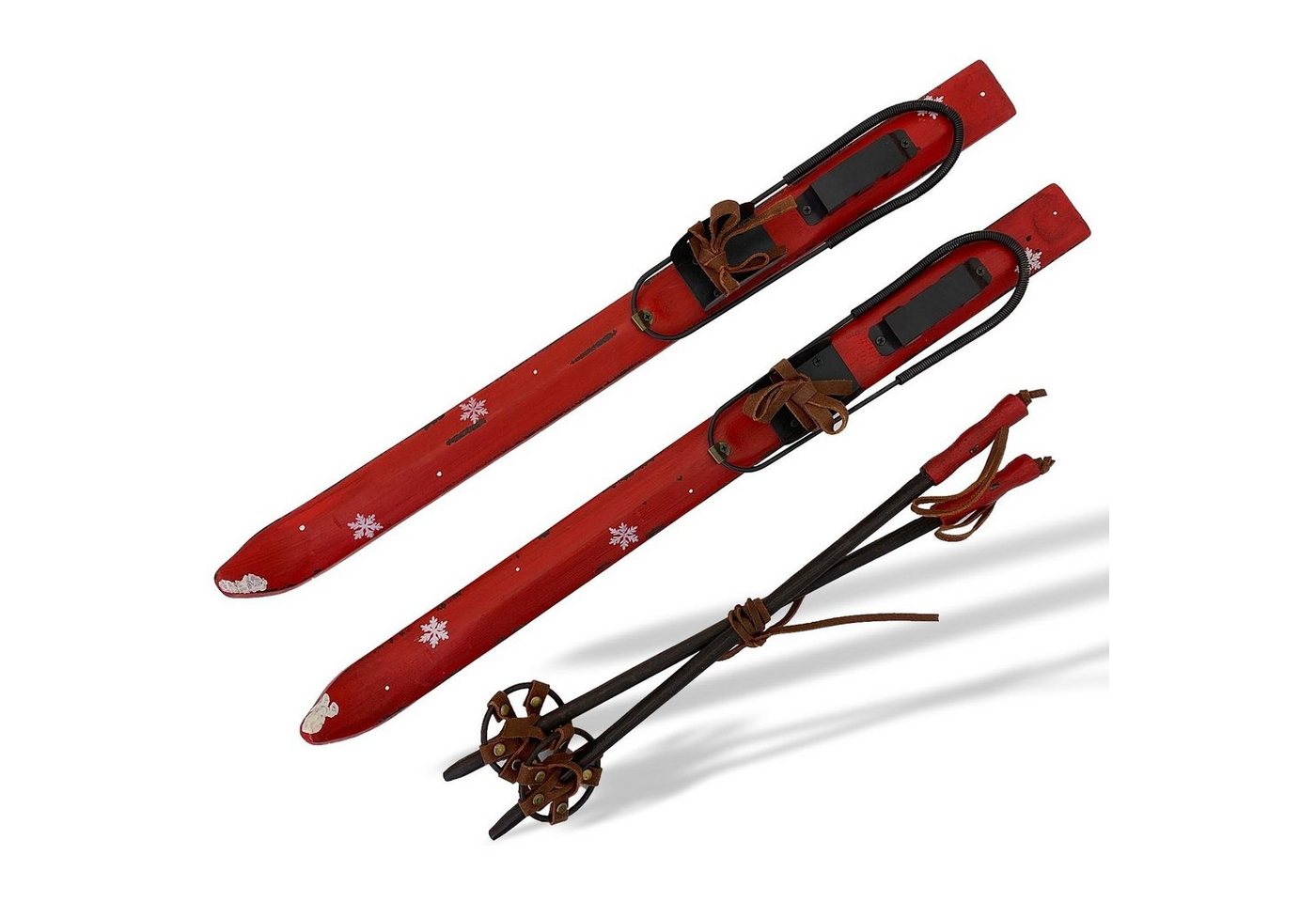 Aubaho Dekoobjekt Ski Dekoration Holz Set mit Bindung Stöcken Ski Wintersport 52cm Antik von Aubaho
