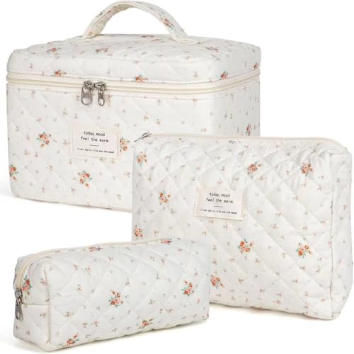 Aucuu 3PCS Set Kosmetiktasche, Reise Kosmetiktasche Set Damen, Kulturtasche Damen mit Blumenmuster, Gesteppte Kulturtasche, Kulturbeutel Make Up Tasche, Tragbare Schminktasche für Mädchen Frauen Aucuu 3PCS Set Kosmetiktasche, Reise Kosmetiktasche Set Damen, Kulturtasche Damen mit Blumenmuster, Gesteppte Kulturtasche, Kulturbeutel Make Up Tasche, Tragbare Schminktasche für Mädchen Frauen von Aucuu