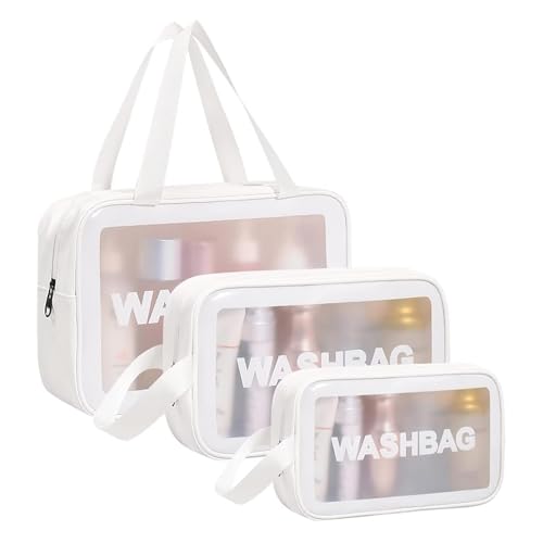 Aucuu Reise Kulturbeutel, Transparente Kosmetiktasche, PVC Kulturtasche, Tragbare Kultur Waschtasche, Reißverschluss Make up Tasche für Damen Kinder Männer Business Badezimmer 4PC (Weiß) von Aucuu