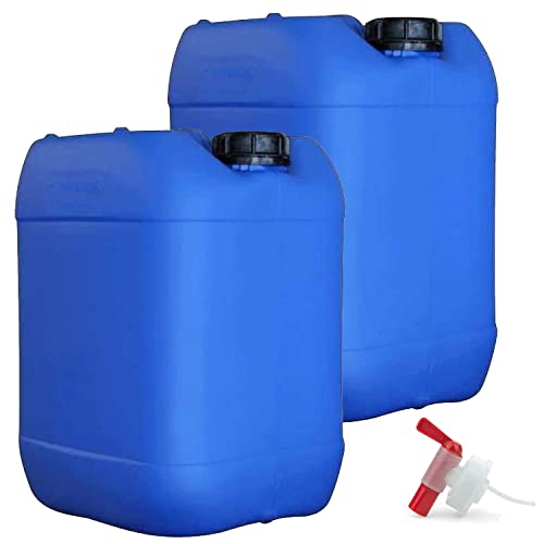 2 x Getränke- und Wasserkanister mit 1 x Ablaufhahn | UN-Zugelassen Lebensmittelecht BPA frei | Gastronomie Gewerbe Camping Wohnwagen | Robuste Qualität aus DE (30 Liter, blau) von Aulich24