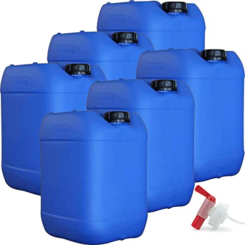 6 x Getränke- und Wasserkanister mit 1 x Ablaufhahn | UN-Zugelassen Lebensmittelecht BPA frei | Gastronomie Gewerbe Camping Wohnwagen | Robuste Qualität aus DE (10 Liter, blau) von Aulich24