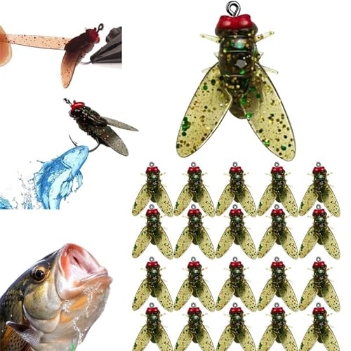 Aumude Bionic Fliegenfischköder (20 Stück), 2024 neuer Fliegenhaken, weicher Köder, fügen Sie Fischlockstoff hinzu, realistisches Aussehen, geeignet für alle Arten von Gewässern (Gelb, 15 mm) von Aumude