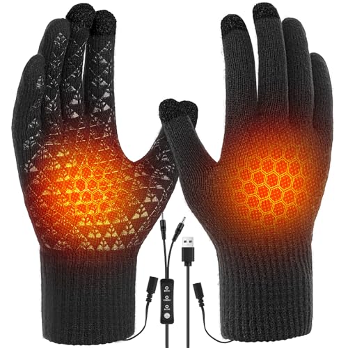 Auniq USB Beheizte Handschuhe Fäustlinge für Herren und Damen, Unisex Winter-Heiz-Handschuhe Vollfinger Beheizte Beheizbare Handschuhe Winterhandschuhe Handwärmer für Radfahren Ski Bergsteigen Wandern von Auniq