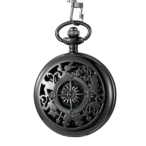 Multifunktionale Taschenuhr, offener Survival-Kompass für Herren, Retro, ausgehöhlt, Taschenuhr-Kompass mit Verschluss, Kette, Taschenuhr-Kompass mit Kette, Uhr, Clip-Kompass, Gravur, Taschenkompass, von Aurgiarme