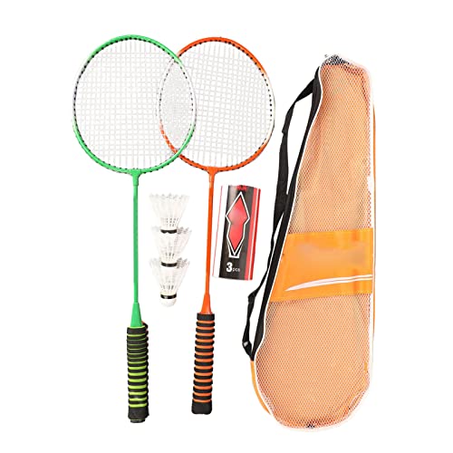 Ausla 796 Sport Badmintonschläger Stahllegierung Set Leichtt Federballschläger mit 3 Federbällen und Tragetasche für Erwachsene Einsteiger Training,Orange Grün von Ausla