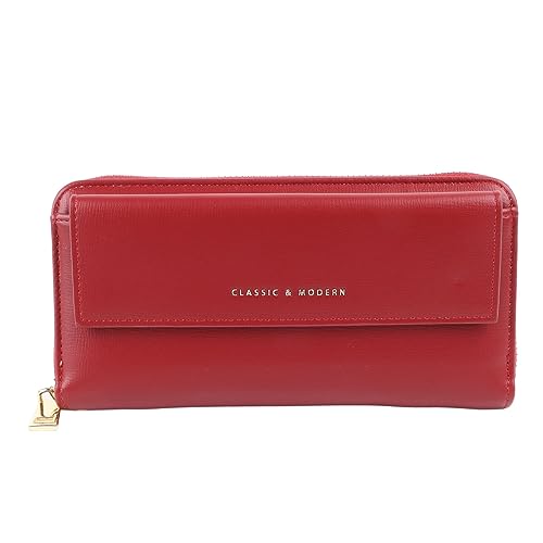 Ausla Lederarmband-Clutch-Geldbörse für Damen, Geldbörse aus PU-Leder mit Reißverschluss, Handy-Kartenetui, Handtasche für den Täglichen Gebrauch (Rot) von Ausla