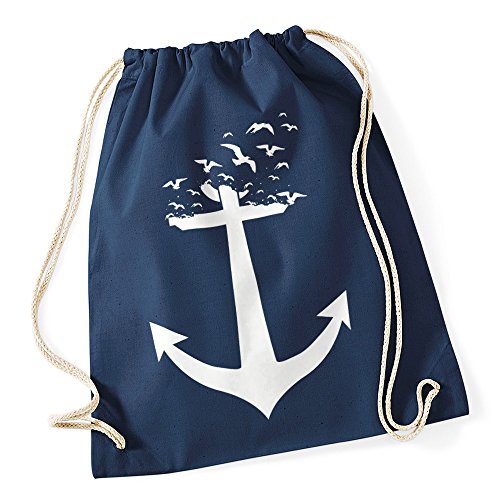 Turnbeutel Anker Vögel Hipster Beutel Tasche Anchor Birds Stringbag Beuteltasche Navy Turnbeutel Anker Vögel Hipster Beutel Tasche Anchor Birds Stringbag Beuteltasche Navy von Autiga