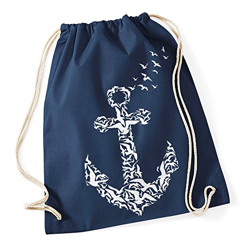 Turnbeutel Anker Vögel Hipster Beutel Tasche Anchor Birds Stringbag Beuteltasche Navy Turnbeutel Anker Vögel Hipster Beutel Tasche Anchor Birds Stringbag Beuteltasche Navy von Autiga
