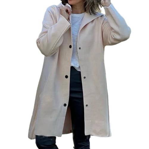 Avanise Einreihige Kapuzenjacke Für Damen, Lässige Einreihige Kapuzenjacke, 2024 PEA Coat Einreihige Lange Mäntel, Übergroße Button-Down-Kapuzenjacke (Off-White,S) von Avanise