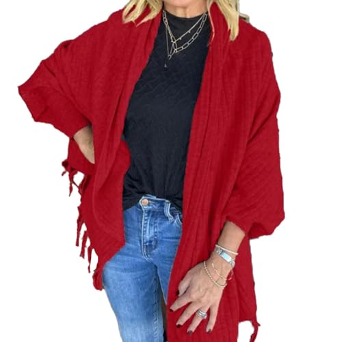 Avanise Pinklaura Cardigan Wrap, Neuer Damen-Cardigan-Wickel Mit Quaste, Pinklaura Cardigan Wrap Mit Quaste, Pink Cardigan Wrap (Rot,one Size) von Avanise