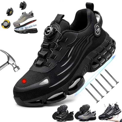 Avanise Prestivos-Schuhe, Prestivos-Schuhe Für Herren, Sicherheitsschuhe Mit Stahlkappe, Stichfeste Schuhe Mit Luftpolster, Evontura-Turnschuhe Mit Stahlkappe (Schwarz,44/270mm) von Avanise