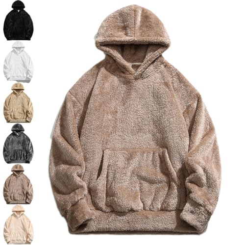 Avanise Qozys Flauschiger Kapuzenpullover, Qozys Flauschiger Kapuzenpullover Herren Damen, Qozys Kapuzenpullover Für Herren, Gemütlicher Kapuzenpullover Mit Tasche (Khaki,L) von Avanise