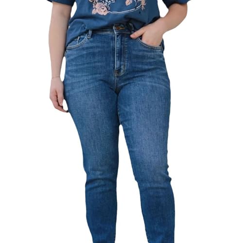 Bauchkontrollierende Jeans Mit Umschlag Und Schmaler Passform, Dehnbare Röhrenjeans Für Damen, Dehnbare Röhrenjeans Mit Bauchkontrolle Für Damen (Hellblau,S) von Avanise