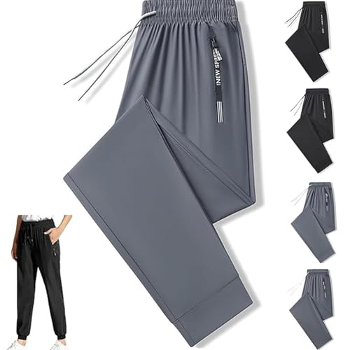 Bluechic Store Damen-Jogginghose, Ultra-elastisch, Atmungsaktiv, Mit Taschen, Weiche Jogginghose Mit Kordelzug, Ideal, Dehnbare, Schnelltrocknende Hose (Graue Bündchen,2XL) von Avanise