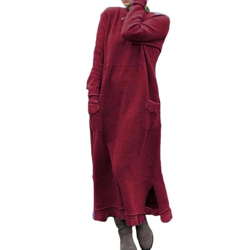 Lockeres Maxikleid Aus Spitze In Übergröße, Maxikleid Mit Rundhalsausschnitt Aus Einfarbiger Spitze Für Damen, Maxikleid Mit Rundhalsausschnitt Aus (Rot,XL) von Avanise