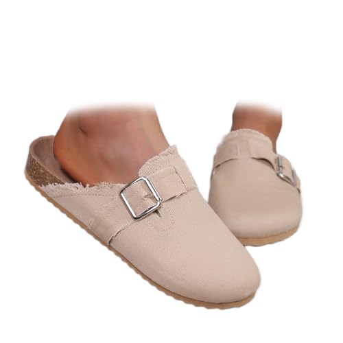 Pantoletten Aus Canvas Mit Leopardenmuster Für Damen, Stylische Slipper-Clogs, Clogs Für Damen, Pantoletten Mit Fußgewölbeunterstützung Und Bequemem Korkfußbett (Khaki,UK3-EU36) von Avanise