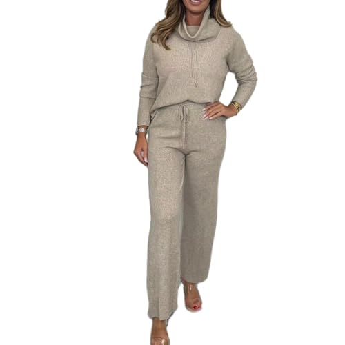 Set Aus 2 Unifarbenen Freizeitteilen – Rollkragenpullover Mit Langen Ärmeln Und Hose, Lockerer Rollkragenpullover Mit Strickoberteil, Weite Hose, Lounge-Trainingsanzüge (Apricot,3XL) von Avanise