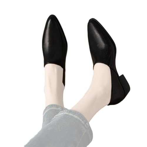 Weiche Vintage-Schuhe Mit Spitzer Spitze Für Damen, Bequeme Pumps Mit Blockabsatz Und Spitzer Spitze, Abendschuhe, Geschlossene Pumps Mit Absatz Für Damen (Schwarz,36) von Avanise