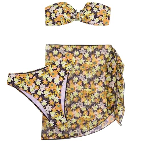 Avejjbaey Damen-Badeanzug, bequem, Bikinis, 3-teilig, Schnürung, Badeanzug, Push-Up, Strandbekleidung, Brust-Wickeln, Strandrock-Set von Avejjbaey