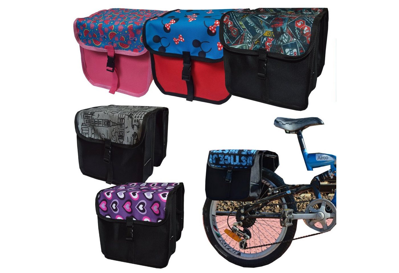 Aves-24 Fahrradtasche FAHRRADTASCHE Kinder Kinderfahrrad 14" 16" 18" 20" Tasche Satteltasche, 5. Mini - Polka Dots von Aves-24