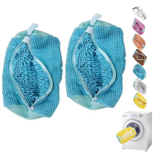 Awoyep 2 Stück Schuh Waschbeutel mit 360° Reinigungsflaum, Schuh Waschmaschine, Wäschenetz Schuhe,Wiederverwendbarer Schuhwaschbeutel Clean Bag Schuhe(Blue) von Awoyep