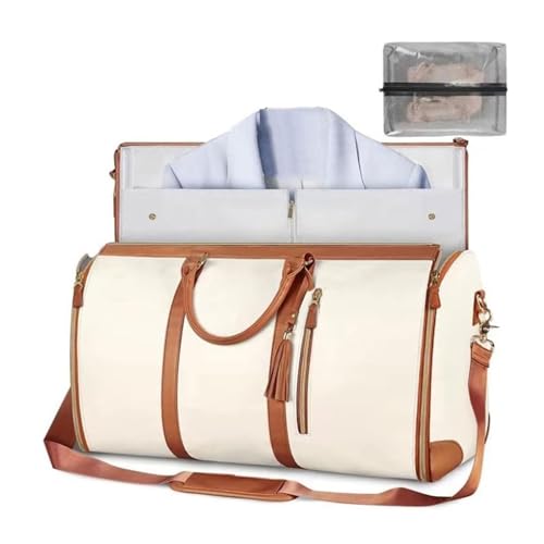 Awoyep Reisetasche Foldybag, Duffle Bag Damen,carry On Duffle Bag, Women's Garment Bag,travel Bag, Foldable Travel Bag, Hand Luggage, Umwandelbarer Handgepäck(Off-white) von Awoyep
