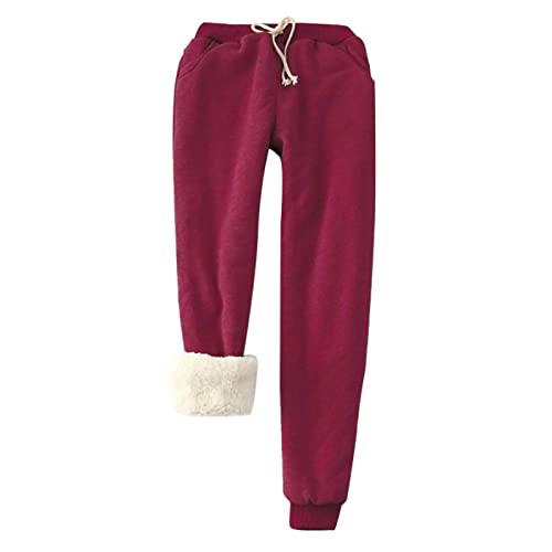 Awrvia Damen Jogginghose Warme Gefütterte Freizeithose Thermo Fleece Hosen mit 2 Taschen Fleecehose Winter Verdickte Laufhose High Waist Trainingshose mit Kordelzug Sweathose Bequeme Sporthose von Awrvia