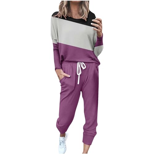 Awrvia Jogginganzug Damen Lang Set Baumwolle Modische Freizeitanzug Einfarbig Vintage Trainingsanzug Frauen Slim Sportanzug Bequemer Fitnessanzug mit Taschen Sweatshirt Oversized Hoodie Zweiteiler von Awrvia