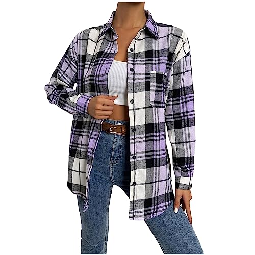 Awrvia Karierte Bluse Damen Klassisch Karohemd Flanell Bluse Langarm Knopfleiste Baumwolle Hemd Bluse Casual Weich Shirt Schickes Vintage Trachtenhemd Sportlich Übergang Jacken Lang Mantel von Awrvia