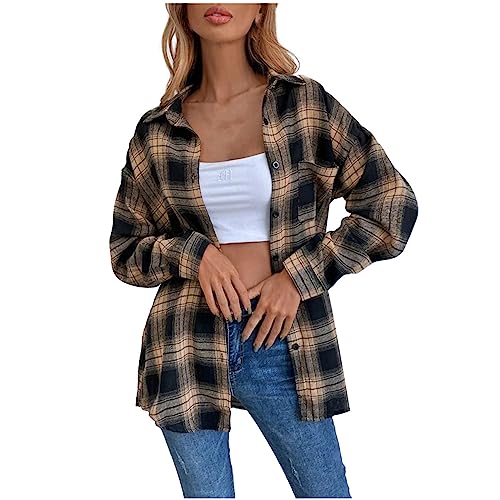 Awrvia Karierte Bluse Damen Klassisch Karohemd Flanell Bluse Langarm Knopfleiste Baumwolle Hemd Bluse Casual Weich Shirt Schickes Vintage Trachtenhemd Sportlich Übergang Jacken Lang Mantel von Awrvia