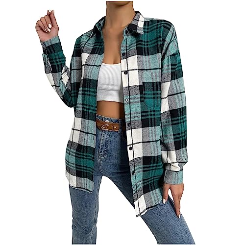 Awrvia Karierte Bluse Damen Klassisch Karohemd Flanell Bluse Langarm Knopfleiste Baumwolle Hemd Bluse Casual Weich Shirt Schickes Vintage Trachtenhemd Sportlich Übergang Jacken Lang Mantel von Awrvia