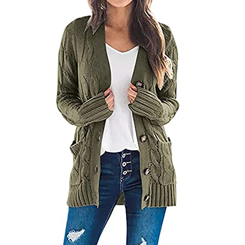 Awrvia Leichte Damen Strickjacke Winter Lockere Übergangsjacke Vorne Offen Mantel mit Tasche und Knöpfe Sportlich Strickpullover Elegant Cardigan Übergroßes Dicke Mantel Einfarbiges Jacke von Awrvia