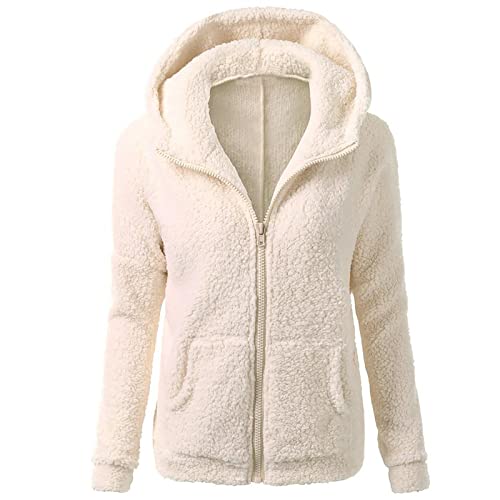 Awrvia Plüschjacke Damen Elegant Teddyfleece Lässige Mode Sweatshirt Übergang Warm Softshelljacke mit Kapuze und Taschen Winterjacke Reißverschluss Weich Herbstjacke 2023 Oversize Kuscheljacke von Awrvia