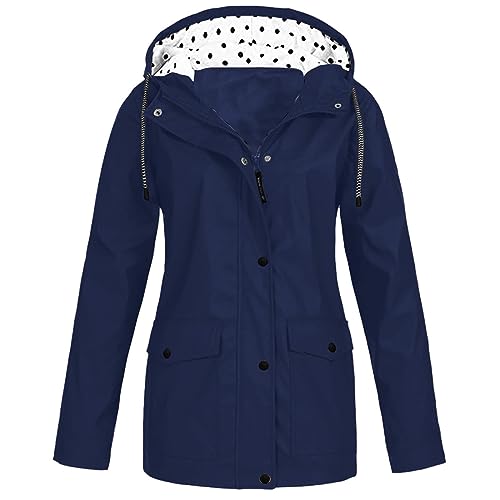 Awrvia Regenmantel Damen Tailliert Regenjacke Gestreiftes Innenfutter Windbreaker Faltbar Wasserdichtes Outdoorjacke mit Kapuze Übergangsjacke Solid Trenchcoat ReißVerschluss Lang Regenponcho von Awrvia