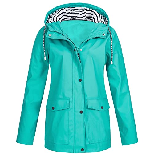 Awrvia Regenmantel Damen Zipper Windbreaker Lang Übergangsjacke Solid Trenchcoat Leichte Jacke mit Kapuze Softshelljacke Wasserdichtes Regenparka Outdoorjacke Regenponcho für Regenzeit Regenjacke von Awrvia