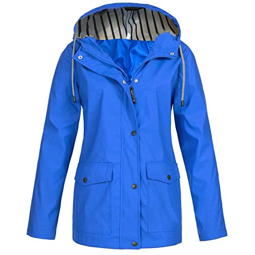 Awrvia Regenmantel Damen Zipper Windbreaker Lang Übergangsjacke Solid Trenchcoat Leichte Jacke mit Kapuze Softshelljacke Wasserdichtes Regenparka Outdoorjacke Regenponcho für Regenzeit Regenjacke von Awrvia