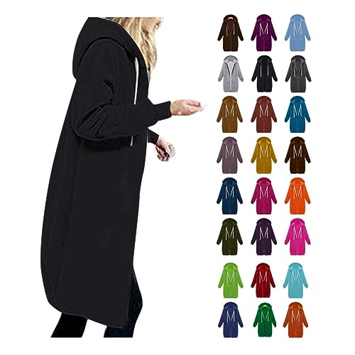 Awrvia Sweatjacke Damen mit Kapuze Kapuzenpullover Elegante Slim Hoodies Outing Stil Sweatshirt Warm Reißverschluss Kapuzenjacke Casual Jacke Dating Langen Mantel Pendler Outwear Herbst Winter von Awrvia