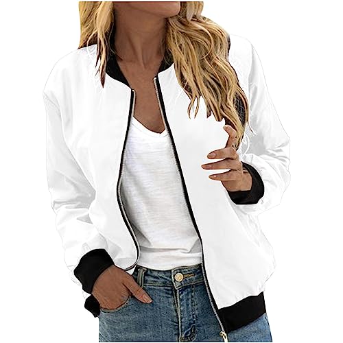 Awrvia Übergangsjacke Damen Oversized Bomberjacke Vintage College Jacke ReißVerschluss Herbst Pilotenjacke Y2K Moden Winterjacke Blumenmuster Freizeitjacke Leichte Kurz Outwear Solid Casual Mantel von Awrvia