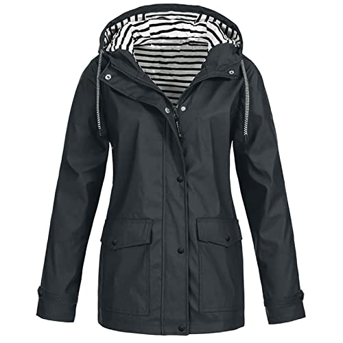 Awrvia Windjacke Damen Leicht Regenjacke wasserdichte Regenmantel Festival Hooded Trenchcoats Outdoor Wanderjacke Wetterfest Gefüttert Übergangsjacke Kapuze Atmungsaktie Funktionsjacke von Awrvia