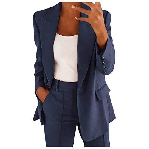 Hosenanzüge für Damen Blazer Set 2-teilig Lang Anzugjacke Business Mode Damenanzug Slim Festlich Bürojacke Sportlich Einfarbig Longblazer Elegant Freizeitmantel Vintage Sweatblazer Anzug von Awrvia