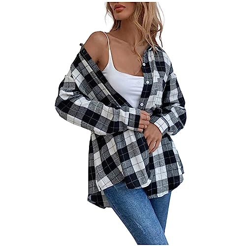 Awrvia Karierte Bluse Damen Klassisch Karohemd Flanell Bluse Langarm Knopfleiste Baumwolle Hemd Bluse Casual Weich Shirt Schickes Vintage Trachtenhemd Sportlich Übergang Jacken Lang Mantel von Awrvia