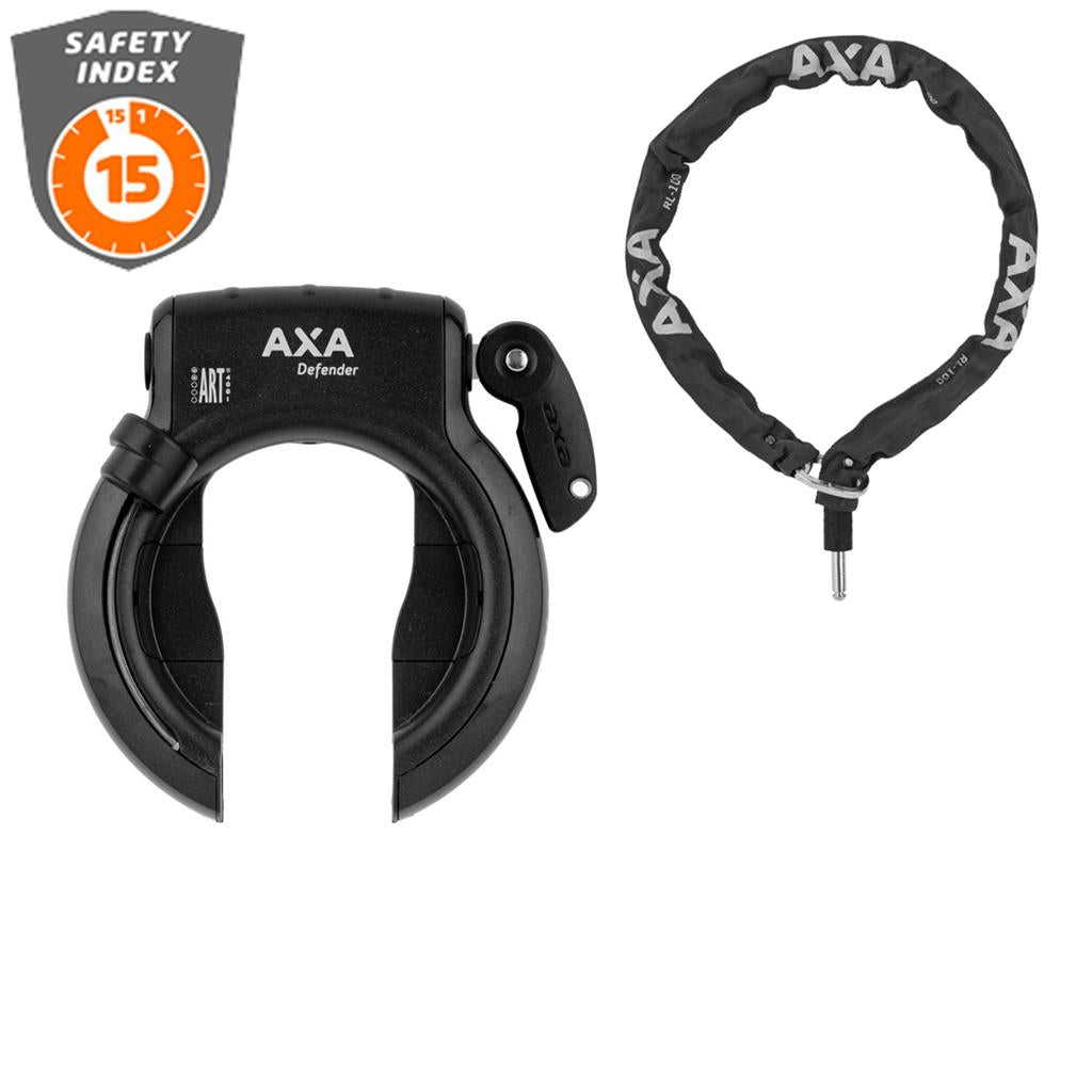 Axa Rahmenschloss Defender + Kette RL100 mit Tasche Axa Rahmenschloss Defender + Kette RL100 mit Tasche von Axa
