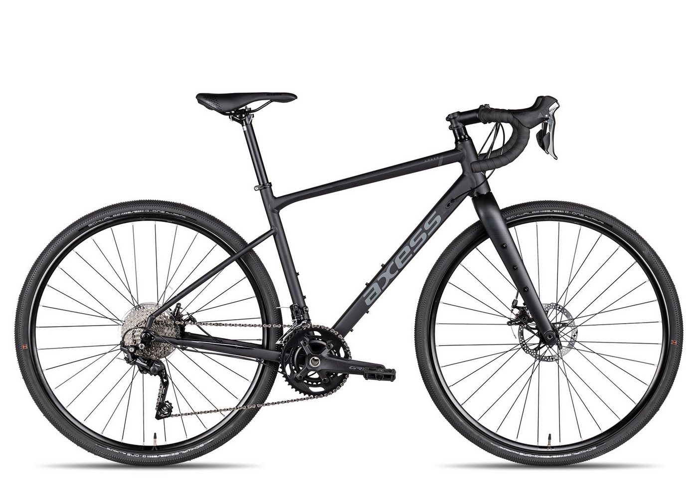 Axess Gravelbike CREED, 20 Gang Shimano RD-RX400 GRX 10-sp. Shadow Plus Schaltwerk, Kettenschaltung, Herrenrad 28 Zoll Gravel Rad schwarz/grau von Axess