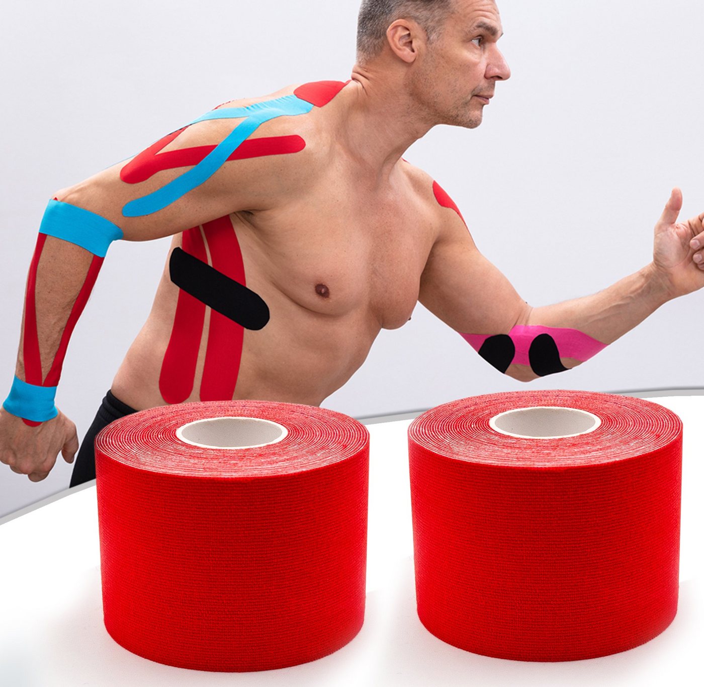 Axion Kinesiologie-Tape Kinesio-Tape - Wasserfestes Tape in rot je 500 x 5 cm, Physiotape (Set, 2-St) von Axion
