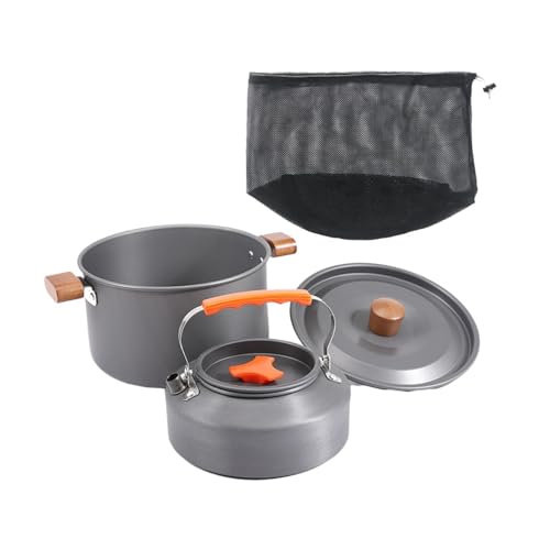 Aymzbd Camping Kochgeschirr Set, Kaffeekanne, Tragbar, mit Tragetasche, mit Holzgriff, Suppentopf, Outdoor Kochausrüstung für Unterwegs, Picknick, mit 1.1l Kaffeekanne von Aymzbd