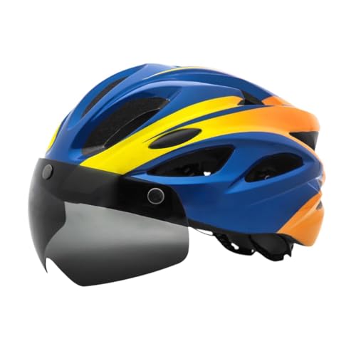 Aymzbd Fahrradhelm mit Abnehmbarem Visier für Erwachsene, Fahrradhelm mit Verstellbarem Kopfumfang, Mountainbike Helm, Blau Gelb von Aymzbd