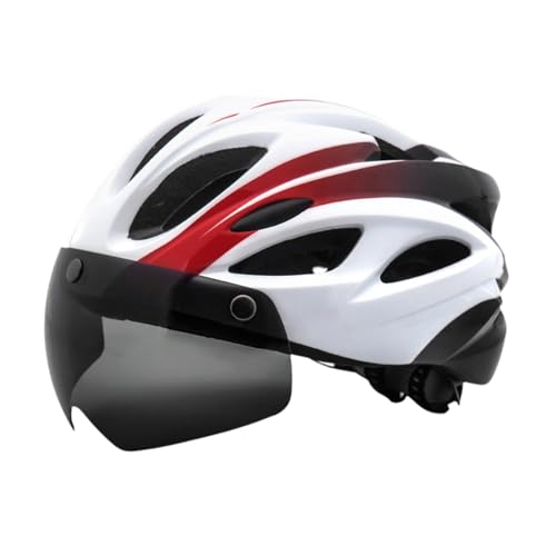 Aymzbd Fahrradhelm mit Abnehmbarem Visier für Erwachsene, Fahrradhelm mit Verstellbarem Kopfumfang, Mountainbike Helm, Weiß Rot von Aymzbd