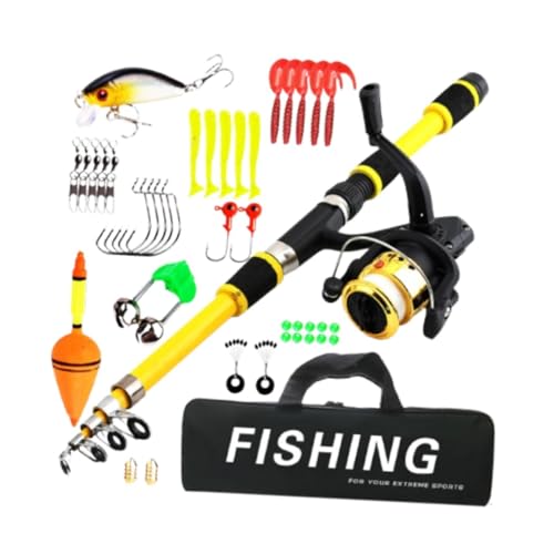 Aymzbd Kids Fishing Pole, Kinder-Angelruten mit Angelschnur, Tragbare Teleskop-Angelrute und Spulenkombination, Kids Fishing Rod Set, Spincast-Angeltasche für Jugendliche, Mädchen und Jungen, Gelb Aymzbd Kids Fishing Pole, Kinder-Angelruten mit Angelschnur, Tragbare Teleskop-Angelrute und Spulenkombination, Kids Fishing Rod Set, Spincast-Angeltasche für Jugendliche, Mädchen und Jungen, Gelb von Aymzbd