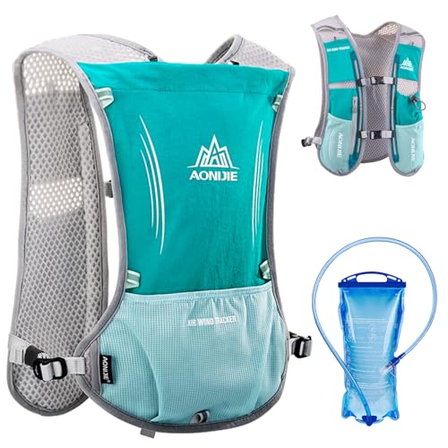 Azarxis 5L Trinkrucksack, Ultraleichter Laufrucksack, Trailrunning Rucksack, Hydrationspack für Laufen, Joggen, Wandern, Marathon (Hellblau - mit Wasserblase (1,5 l)) von Azarxis