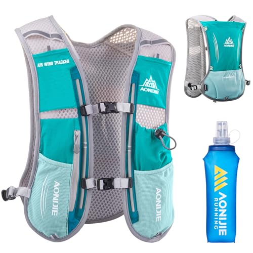 Azarxis 5L Trinkrucksack , Ultraleichter Laufrucksack mit 1.5L Trinkblase / 500ml Flasche, Trailrunning Rucksack, Laufweste für Laufen, Joggen, Marathon (Hellblau - mit 500ml Flasche, Einheitsgröße) von Azarxis